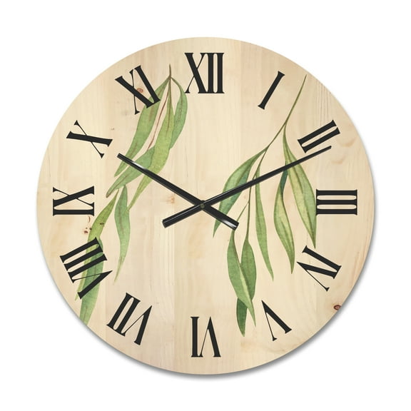 Designart 'Two Willow Branches On White' Farmhouse Wood Wall Clock