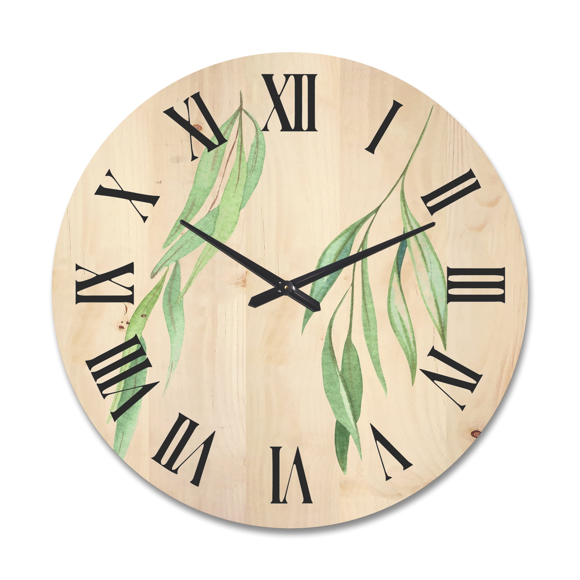 Designart 'Two Willow Branches On White' Farmhouse Wood Wall Clock