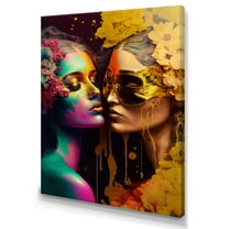 Designart Two Women Kissing With Flowers I Canvas Wall Art