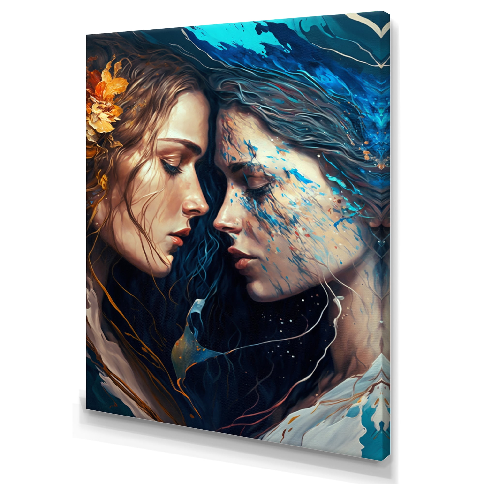 Designart Two Women Kissing With Flowers II Canvas Wall Art