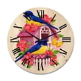 thumbnail image 1 of Designart 'Two Yellow and Blue Tit Birds Sitting Near The Nest' Traditional Wood Wall Clock, 1 of 5