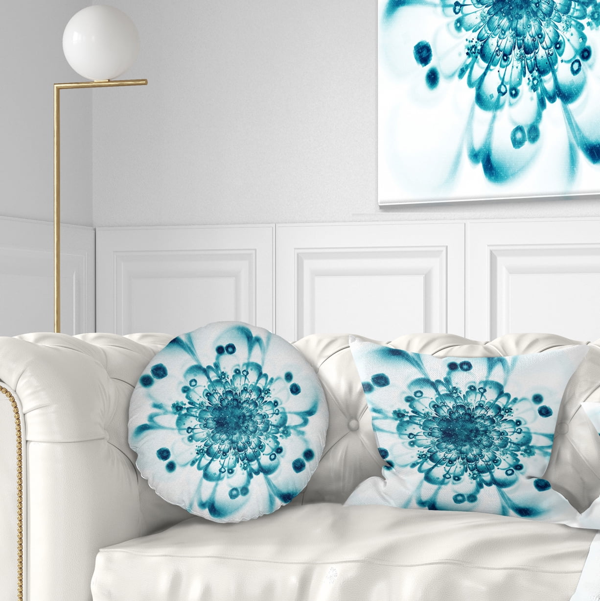 Designart Typical Blue Snowy Fractal Flower - Floral Throw Pillow - 12x20