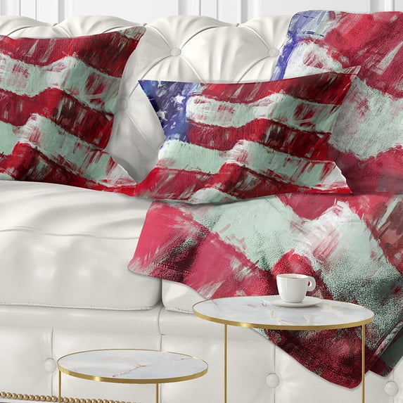 Designart USA Flag Abstract Art - Map & Flag Throw Pillow - 12x20