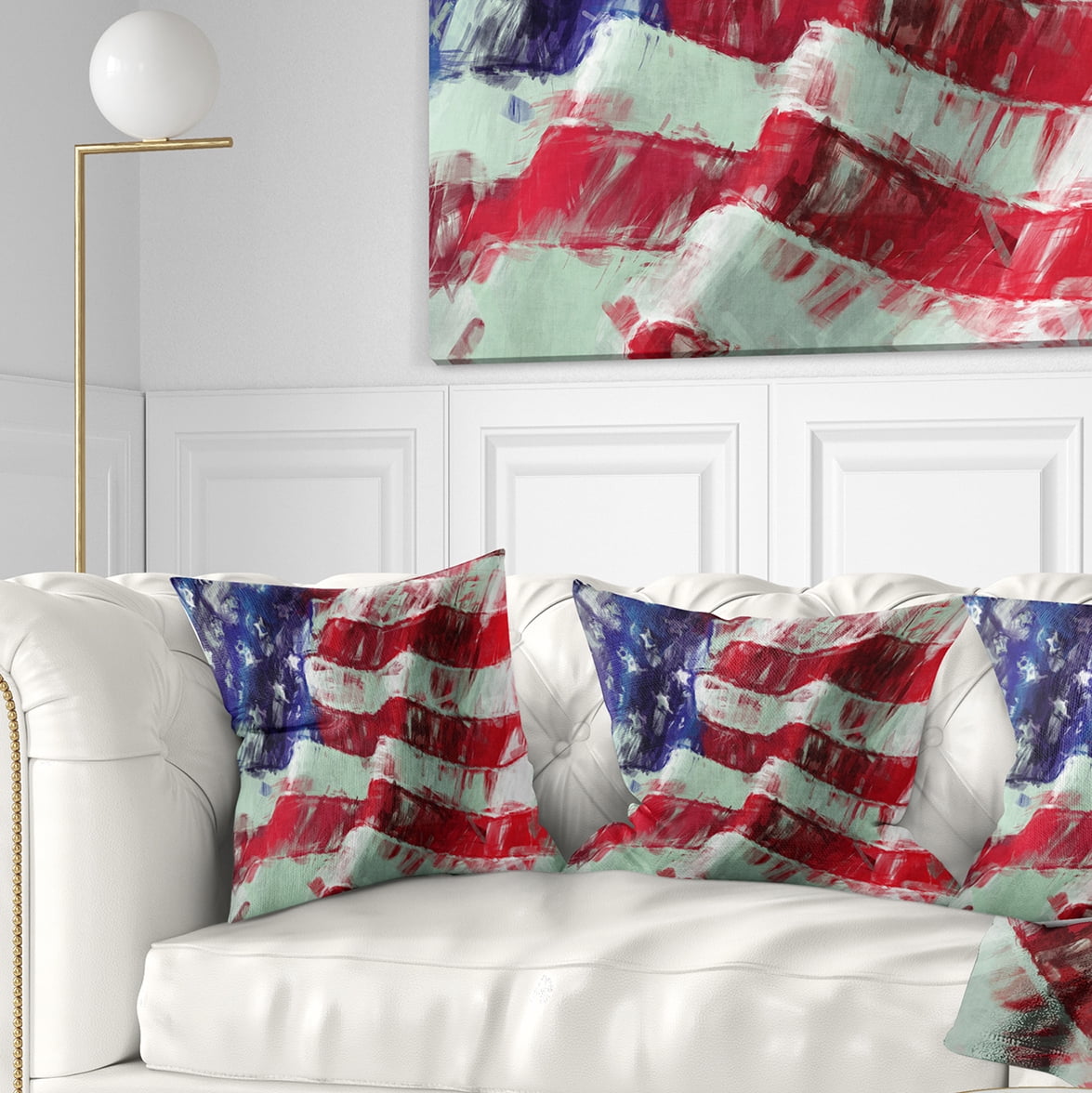 Designart USA Flag Abstract Art - Map & Flag Throw Pillow - 18x18