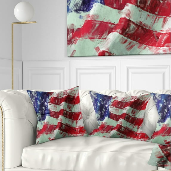 Designart USA Flag Abstract Art - Map & Flag Throw Pillow - 18x18