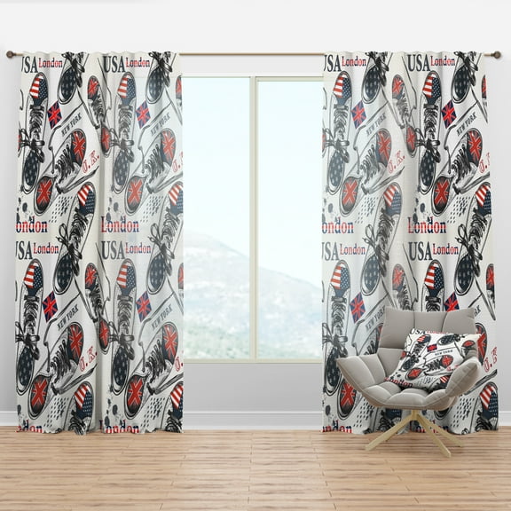 Designart 'USA New UK Londen York Sneakers' Modern & Contemporary Curtain Panel