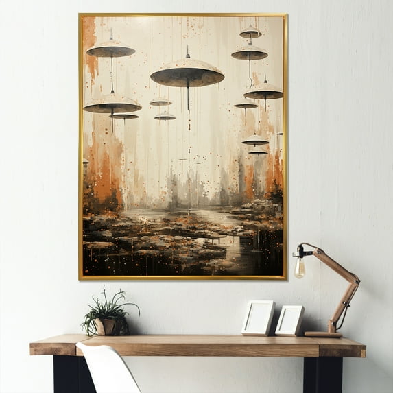 Designart "Ufos In Minimalist Design" Ufos Floater Framed Canvas Prints