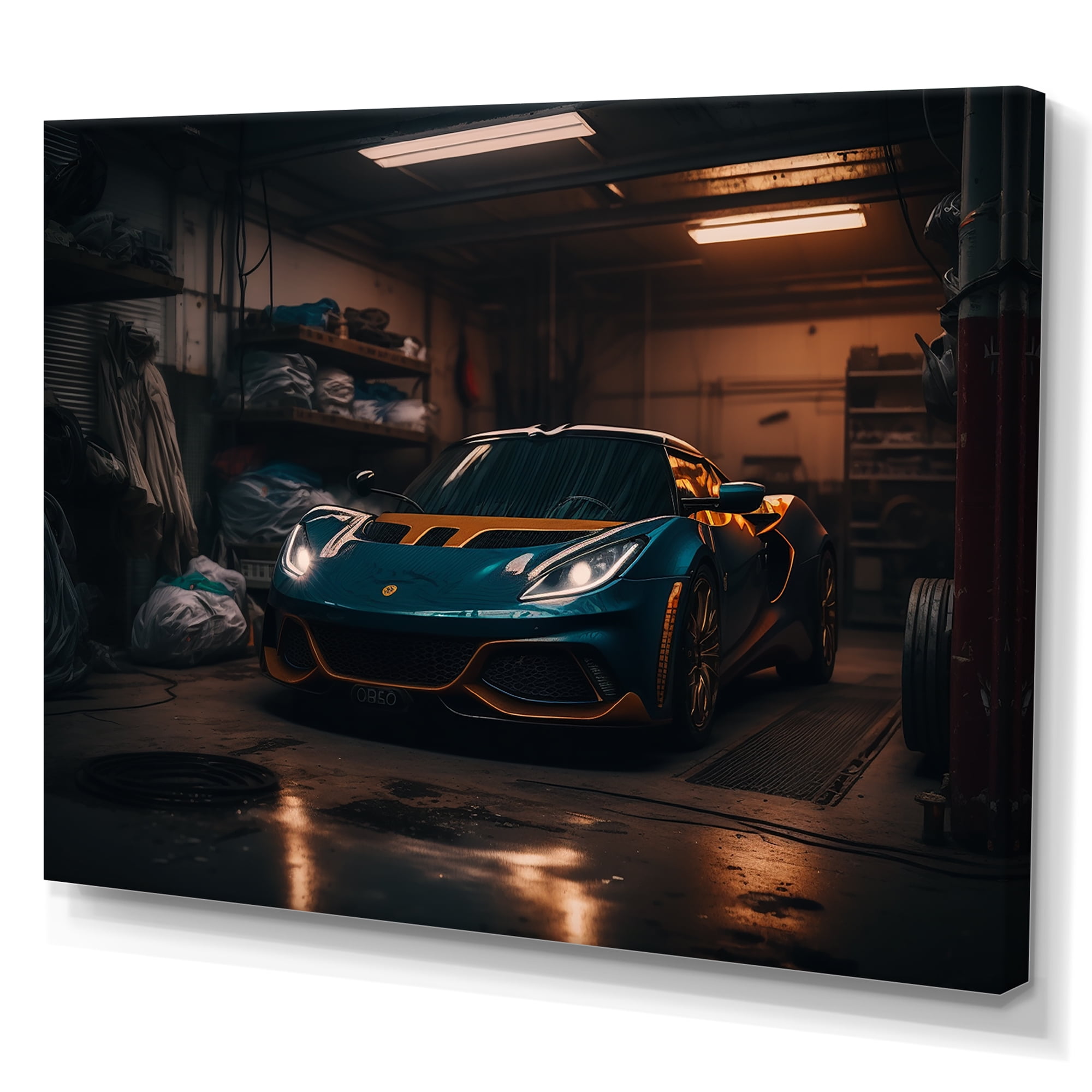 Designart 911 In Underground Garage Canvas Wall Art - Exotic Car