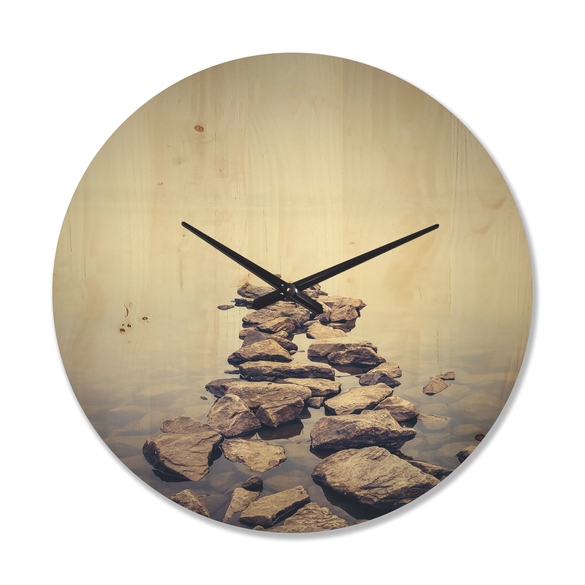 Designart 'Ukraine Minimalist Misty Lake landscape ' Modern Wood Wall Clock