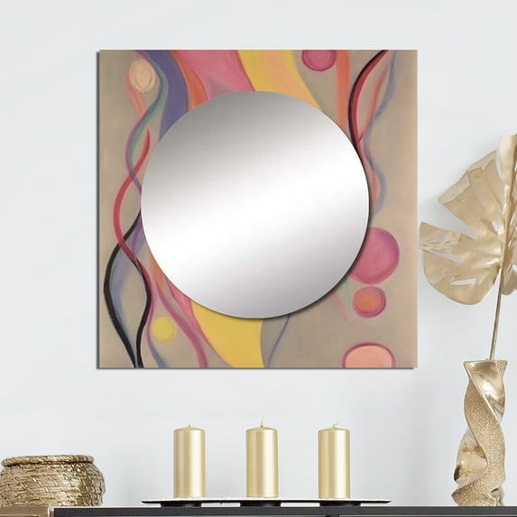 Designart "Umbral Waltz Golden & Rosy Antique Depiction" Abstract Painting Square Mirror Wall Decor Modern - Large Yellow Square Bathroom Mirror - Square Printed Wall Mirror Art