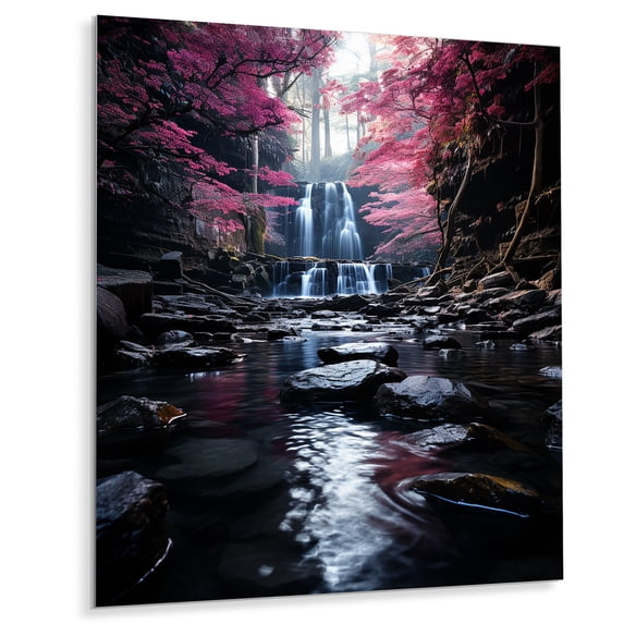 Designart "Uncharted Journey Beneath the Pink Tree Waterfall I" Landscapes Metal Art Print