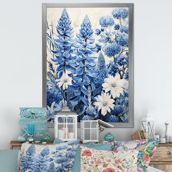 Designart "Uncomplicated Blue Bonnets Field II" Blue Bonnets Picture Framed Wall Art Prints