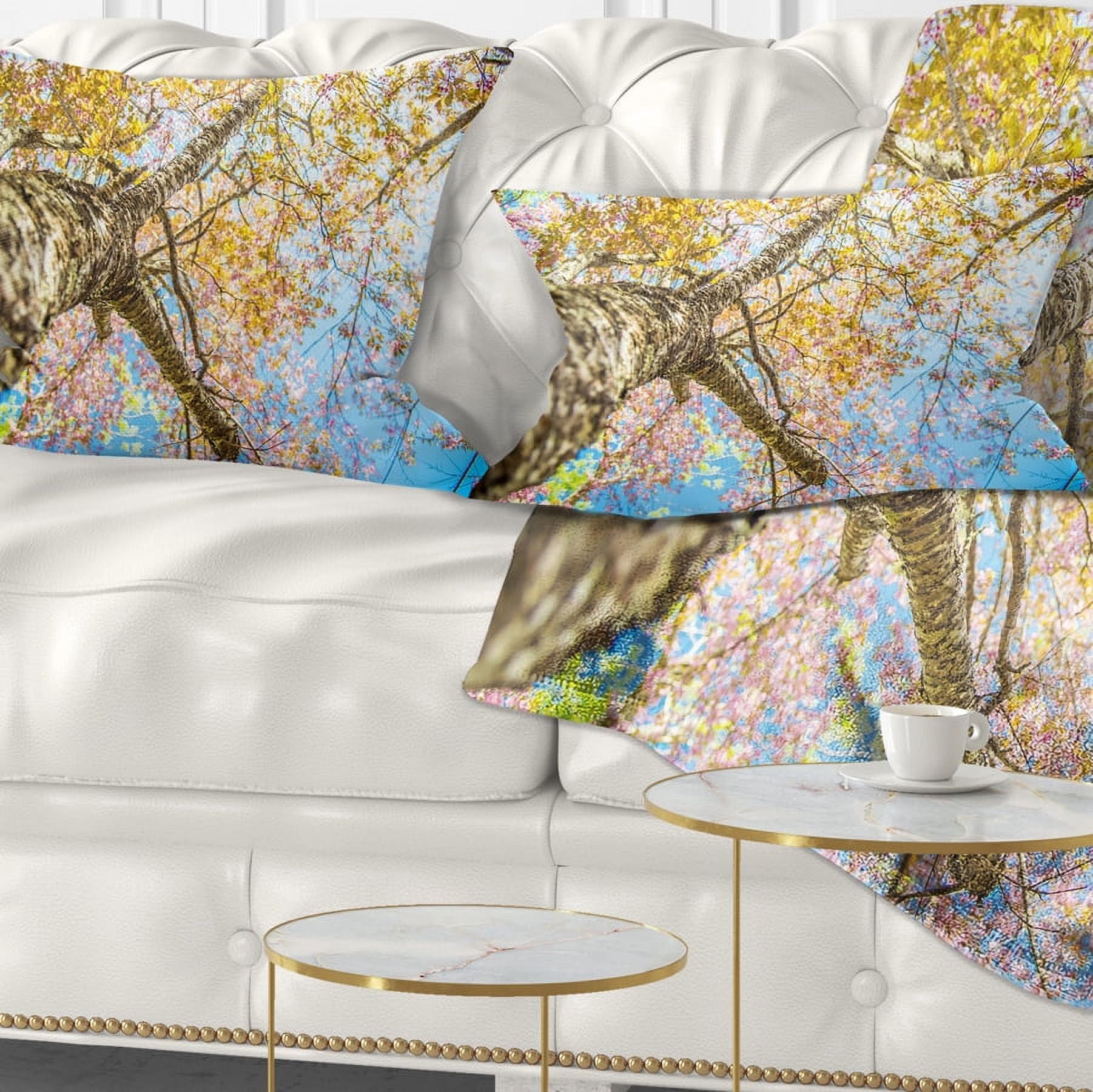 Designart Under Branch of Yellow Cherry Tree - Trees Throw Pillow - 12x20