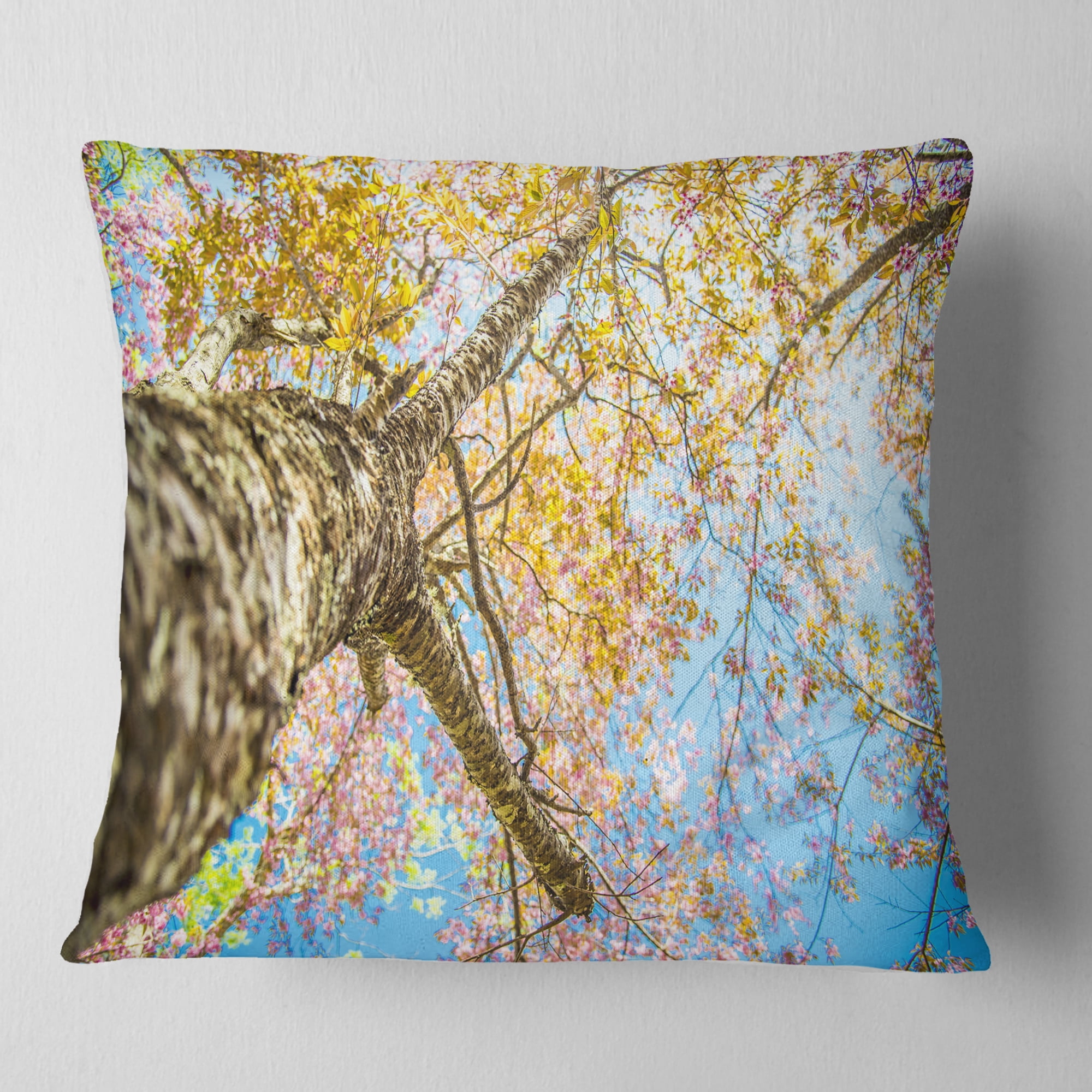 Designart Under Branch of Yellow Cherry Tree - Trees Throw Pillow - 16x16