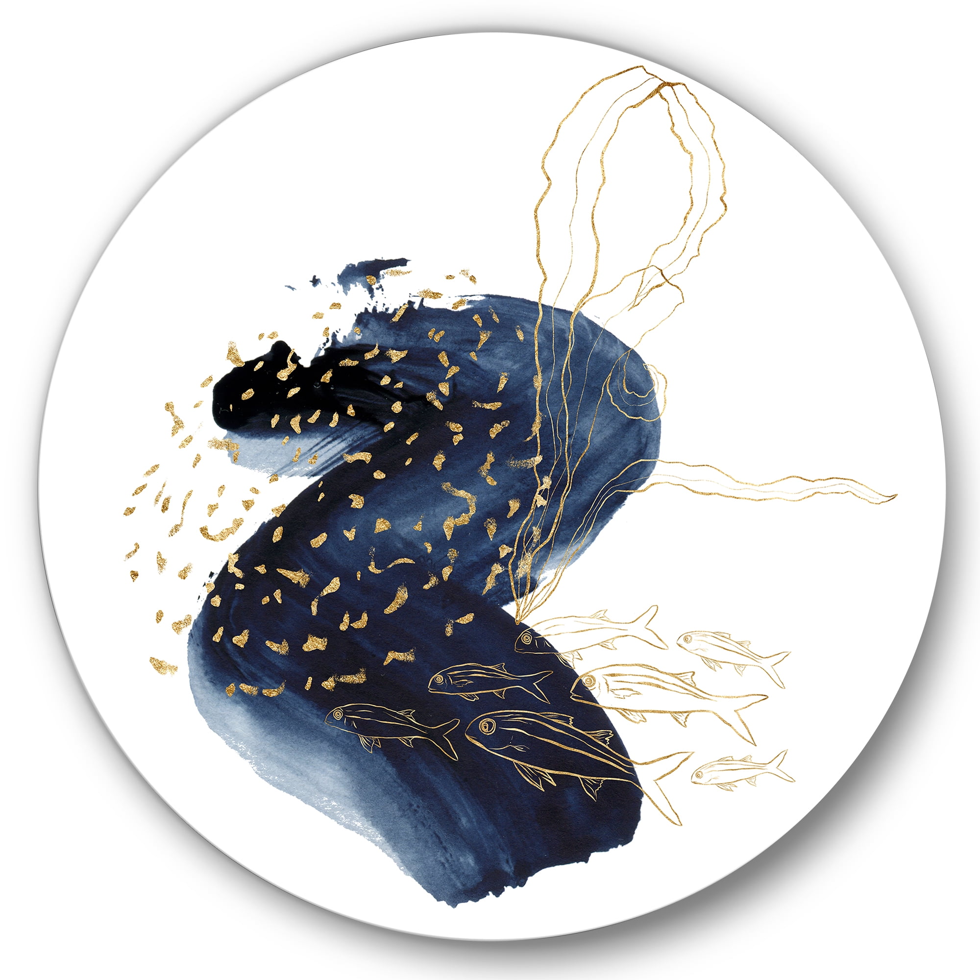 Designart 'Underwater Marine Life Classic Blue Square ' Farmhouse Circle Metal Wall Art 36x36 - Disc of 36