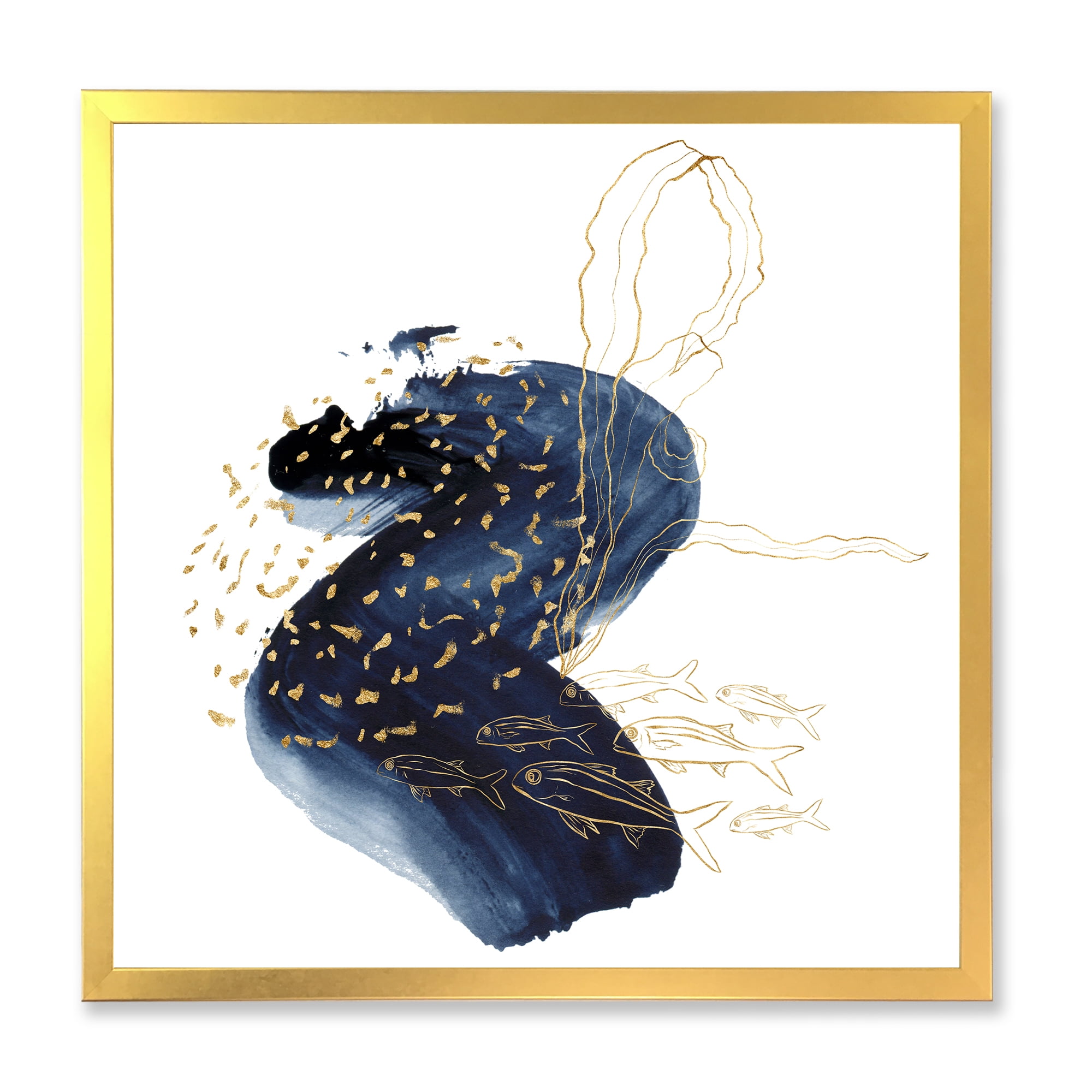 Designart 'Underwater Marine Life Classic Blue Square ' Farmhouse Framed Art Print