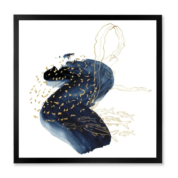 Designart 'Underwater Marine Life Classic Blue Square ' Farmhouse Framed Art Print