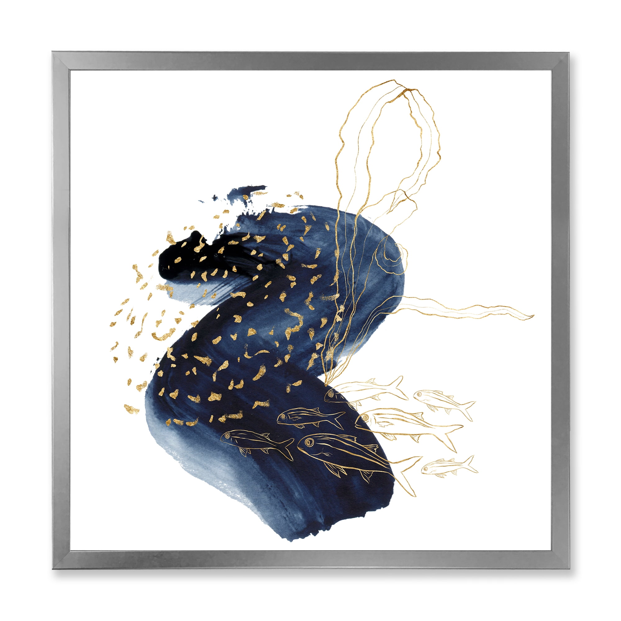 Designart 'Underwater Marine Life Classic Blue Square ' Farmhouse Framed Art Print