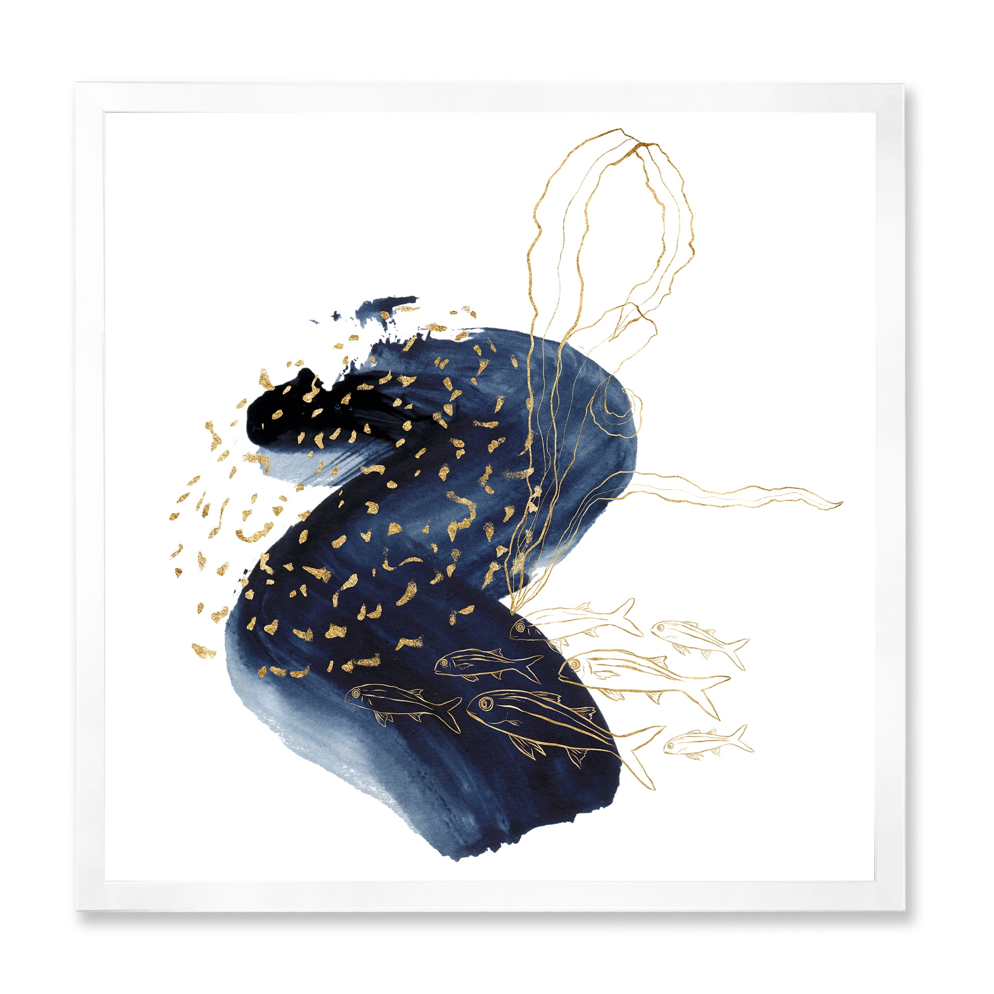 Designart 'Underwater Marine Life Classic Blue Square ' Farmhouse Framed Art Print