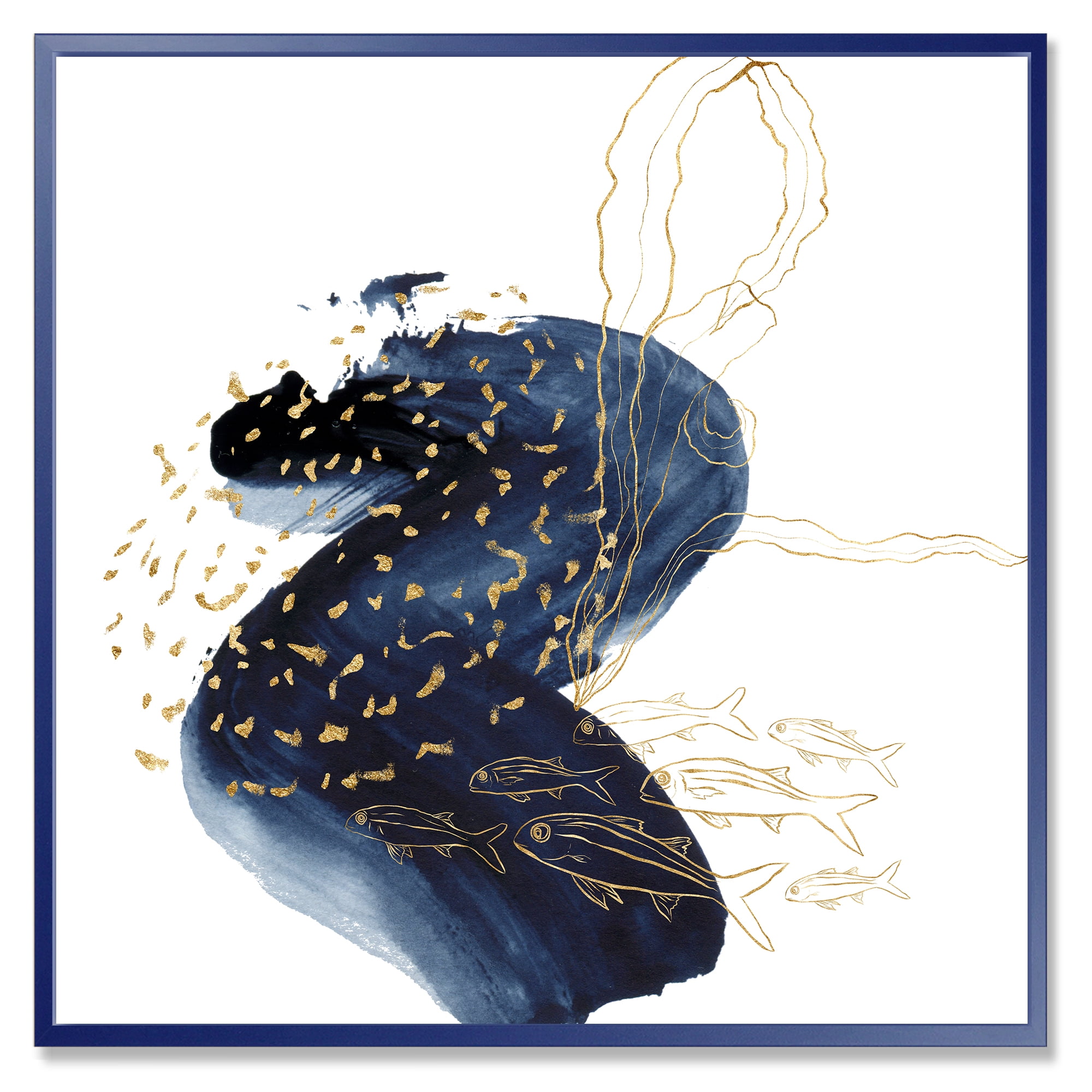 Designart 'Underwater Marine Life Classic Blue Square ' Farmhouse Framed Canvas Wall Art Print