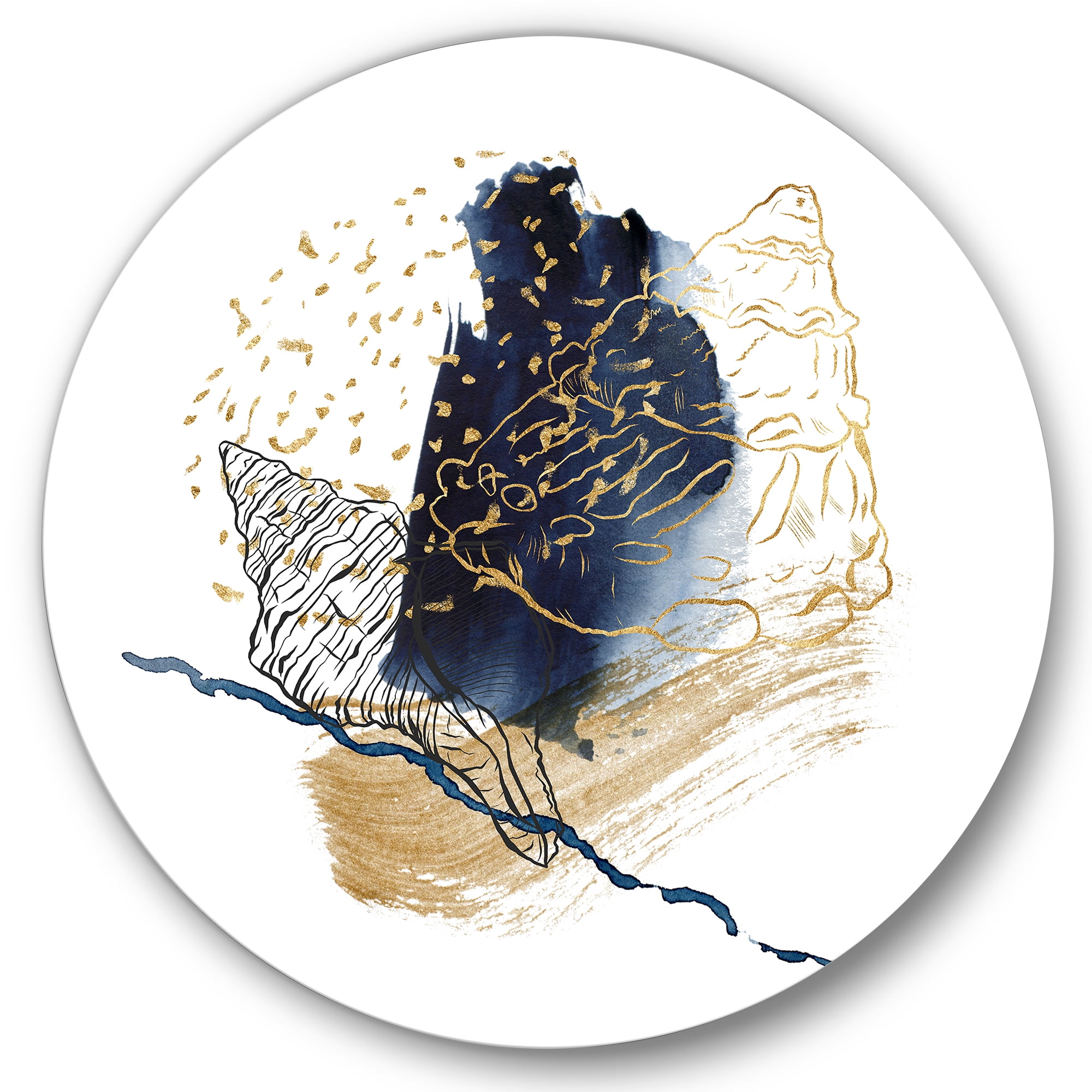 Designart 'Underwater Marine Life With Gold Shell Line Art' Farmhouse Circle Metal Wall Art 36x36 - Disc of 36