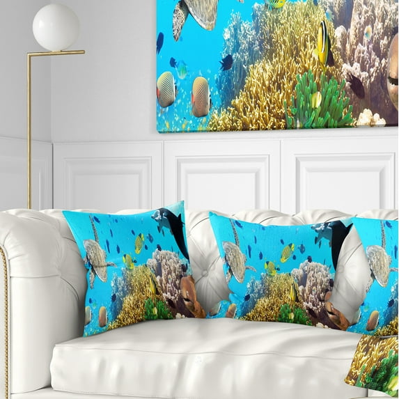 Designart Underwater Panorama with Sea Creatures - Photography Throw Pillow - 16x16