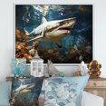 thumbnail image 1 of Designart "Underwater Predator Dance" Shark Floater Framed Canvas Wall Art, 1 of 5