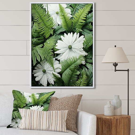 Designart "Unfolding Green Ferns I" Ferns Floater Framed Wall Art Prints