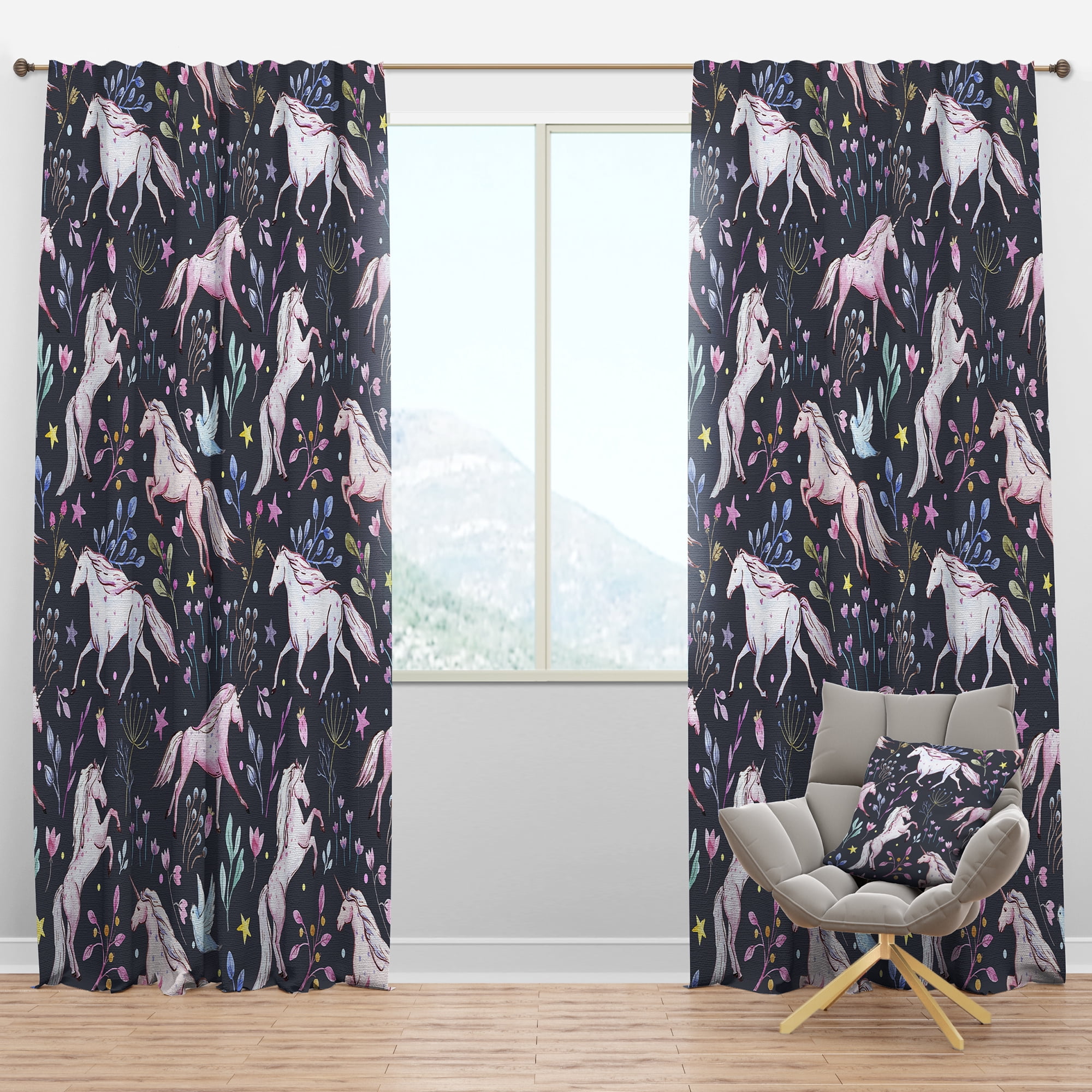 Designart 'Unicorn Watercolor Pattern' Modern Blackout Curtain Panel