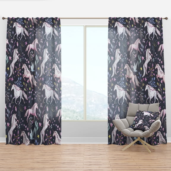 Designart 'Unicorn Watercolor Pattern' Modern Curtain Panel