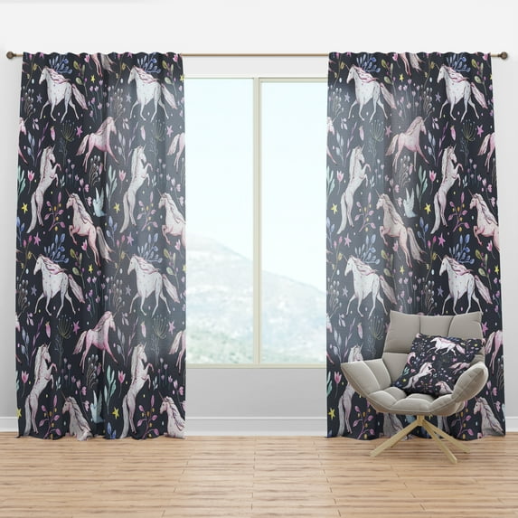 Designart 'Unicorn Watercolor Pattern' Modern Curtain Panel