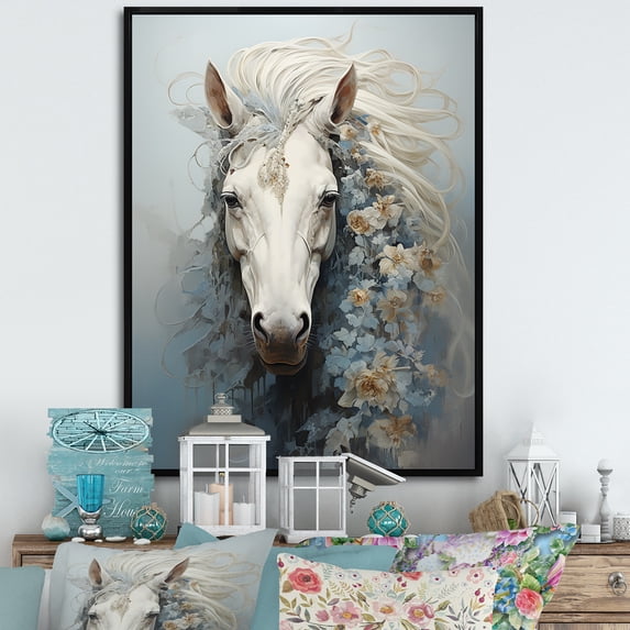 Designart "Unicorn With Minimalistic Flower Mane" Unicorns Floater Framed Canvas Art Print