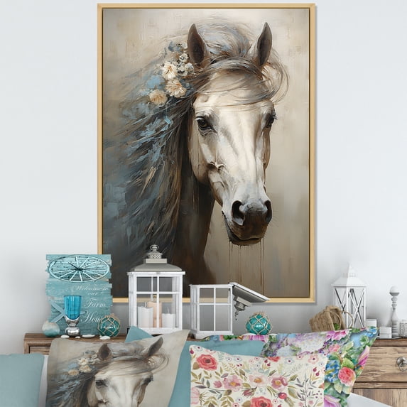 Designart "Unicorns In Simplistic Art II" Unicorns Floater Framed Canvas Art Print