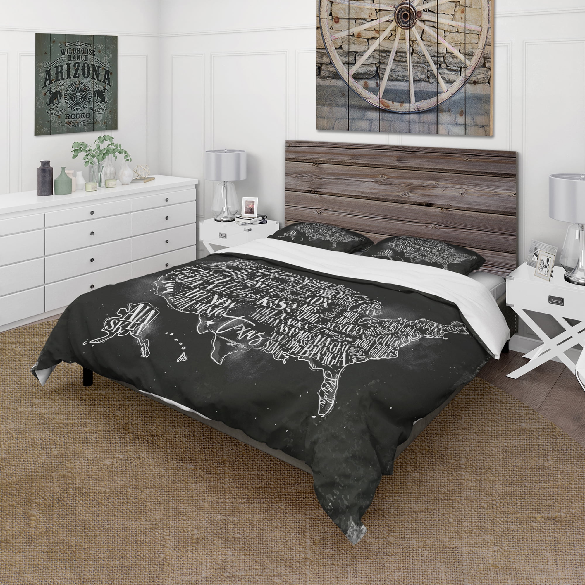 Designart 'United States Chalk Vintage Map' Maps Duvet Cover Set