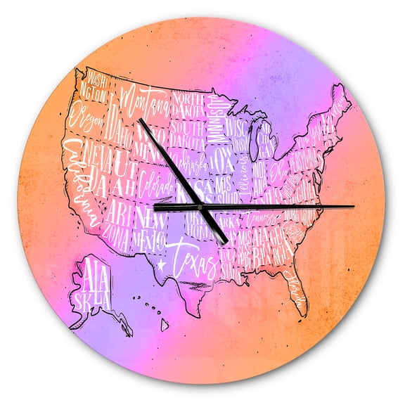 Designart 'United States Yellow Vintage Map ' Farmhouse wall clock