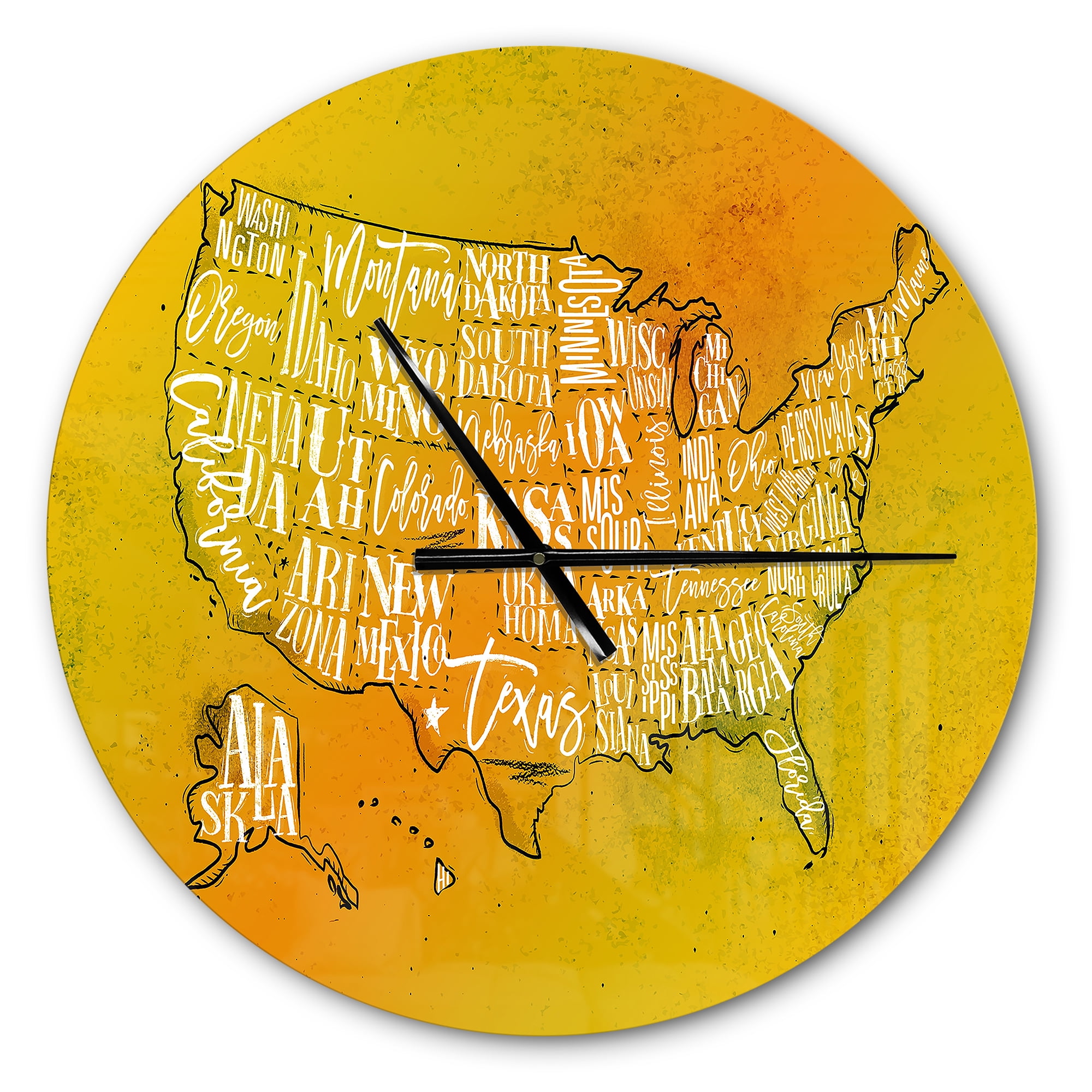 Designart 'United States Yellow Vintage Map ' Modern wall clock