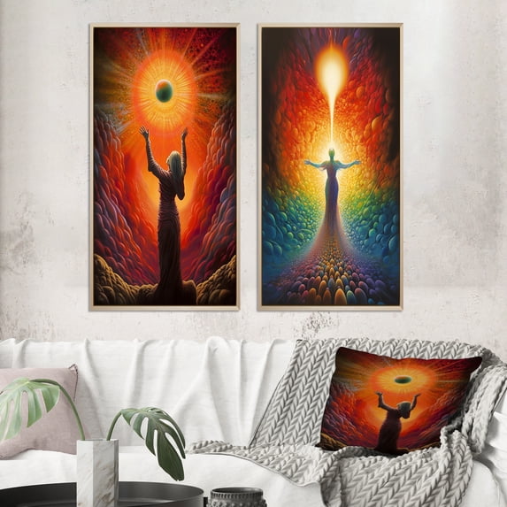 Designart "Universal Compassion Embracing Goddess Energy I" Christianism Framed Wall Art Set Of 2 - Traditional Yellow Gallery Wall Frame Set For Home Decor
