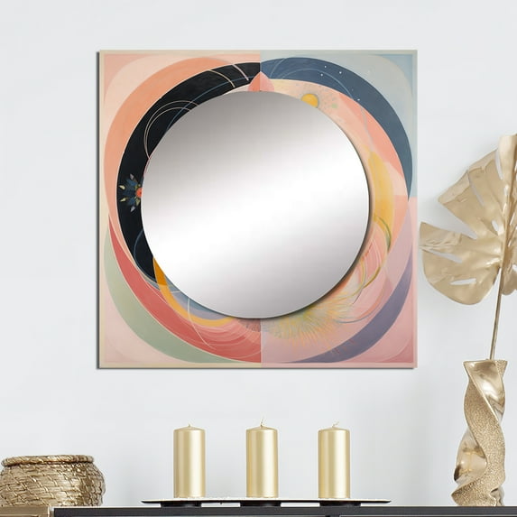Designart "Universal Flourishing Pastel Accordance" Abstract Spirals Square Mirror For Wall Decor - Large Gold Square Mirror Printed Wall Decor - Transitional Square Living Room Mirror