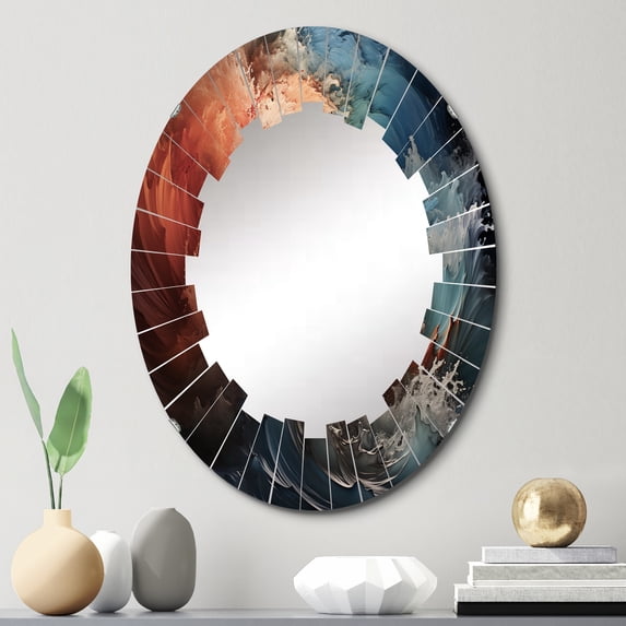 Designart "Unleashed Chaos in the Storm" Nautical & Beach Round Wall Mirror - Landscapes Oval Printed Decorative Oversized Mirror - Multiple Color Options