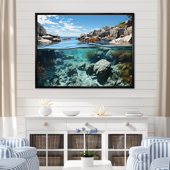 Designart "Untamed Beachscape Vistas II" Coastal Coral Under Water Floater Framed Wall Art Living Room