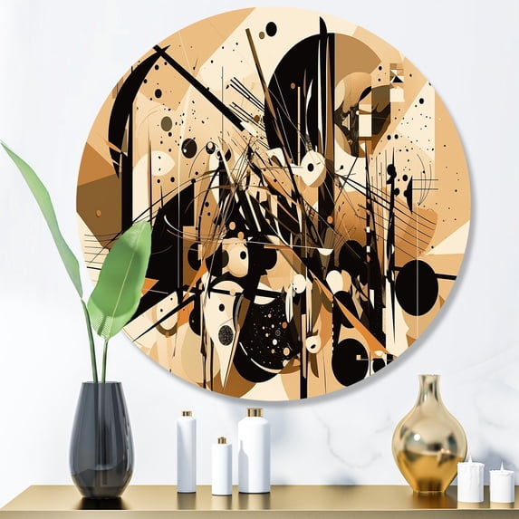Designart "Untamed Shapes in Black and Beige" Modern Geometric Metal Round Art Living Room