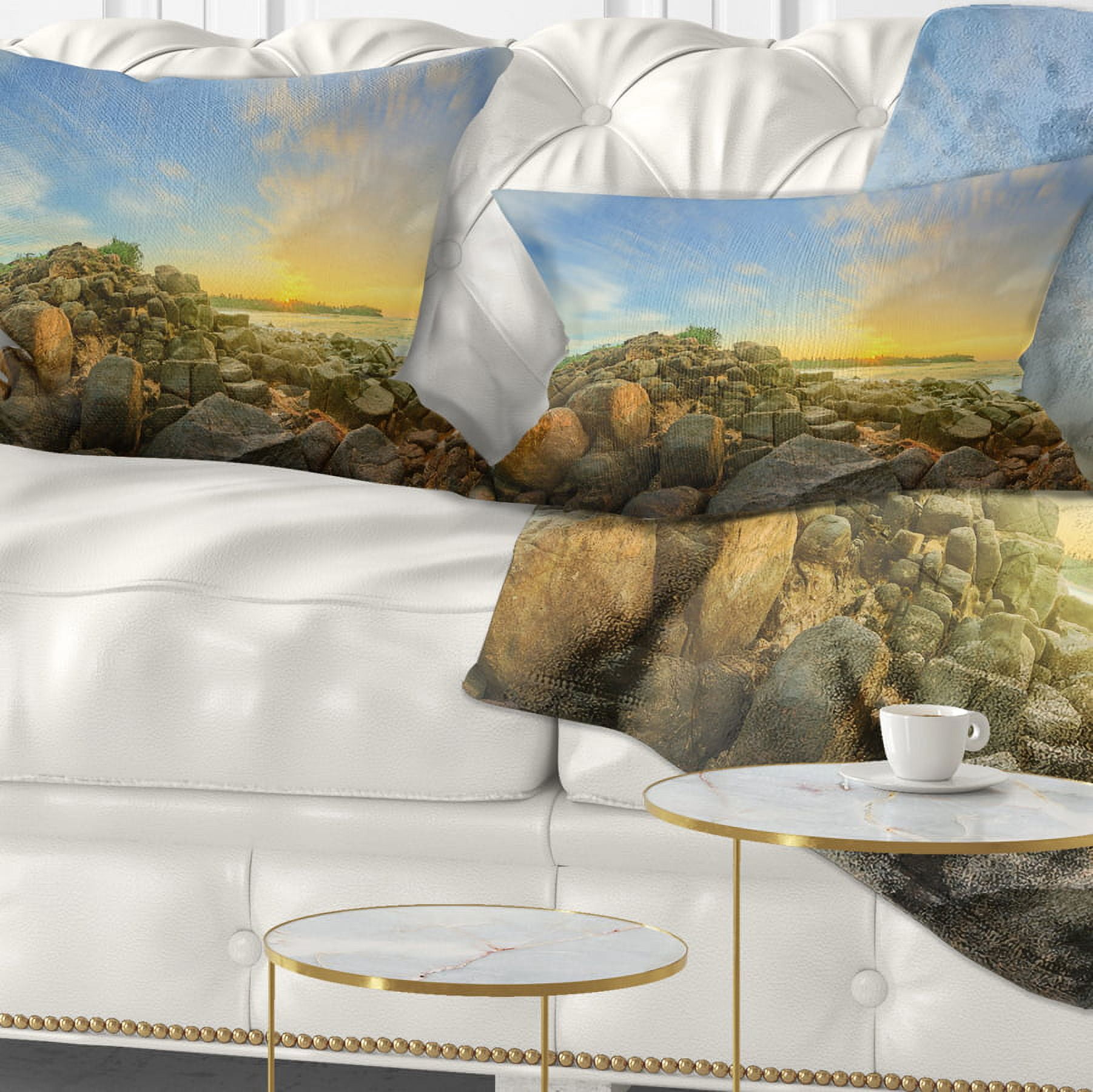 Designart Untouched Romantic Beach of Sri Lanka - Landscape Printed Throw Pillow - 12x20