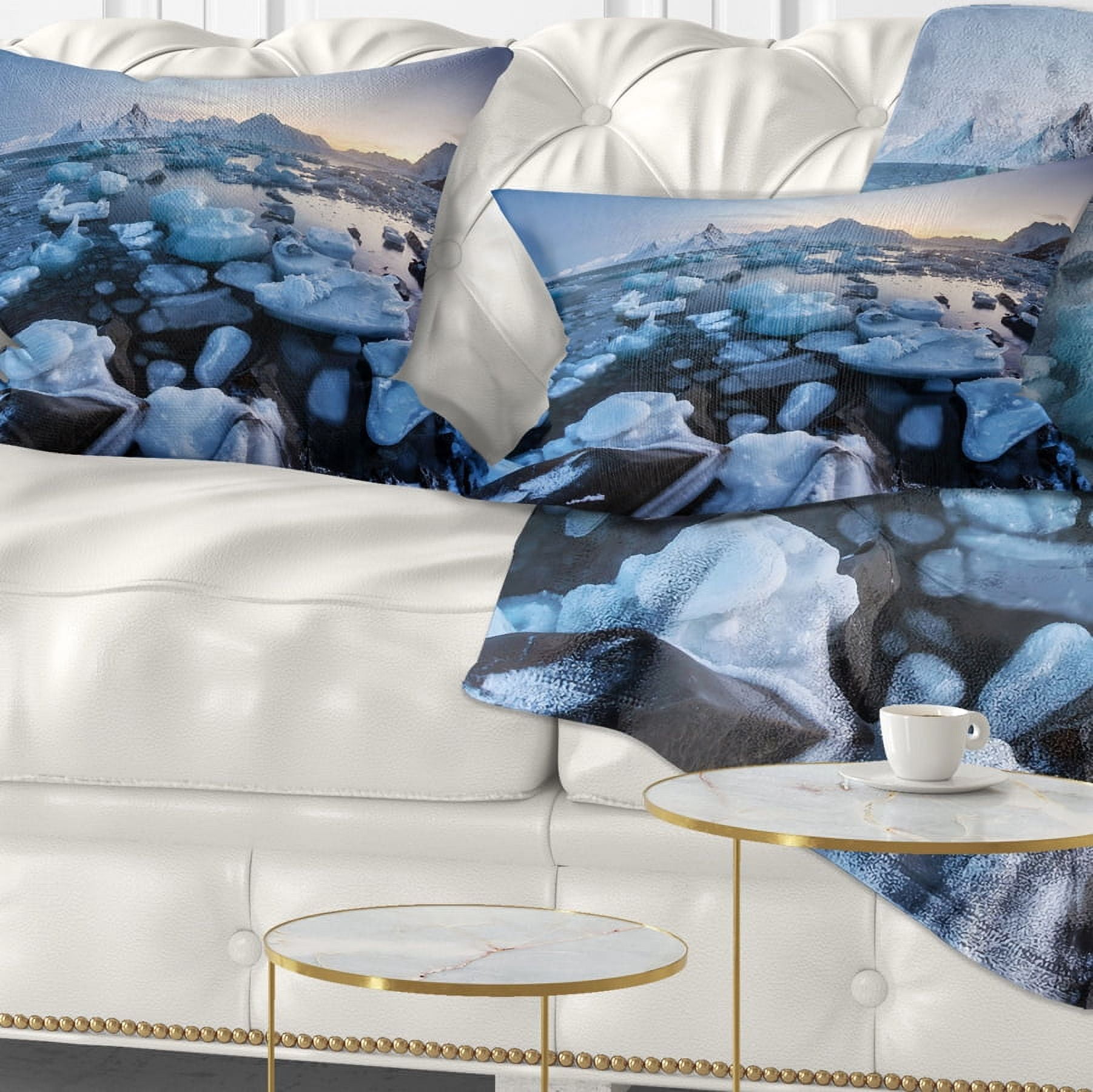 Designart Unusual Arctic Ice Landscape - Seashore Throw Pillow - 12x20