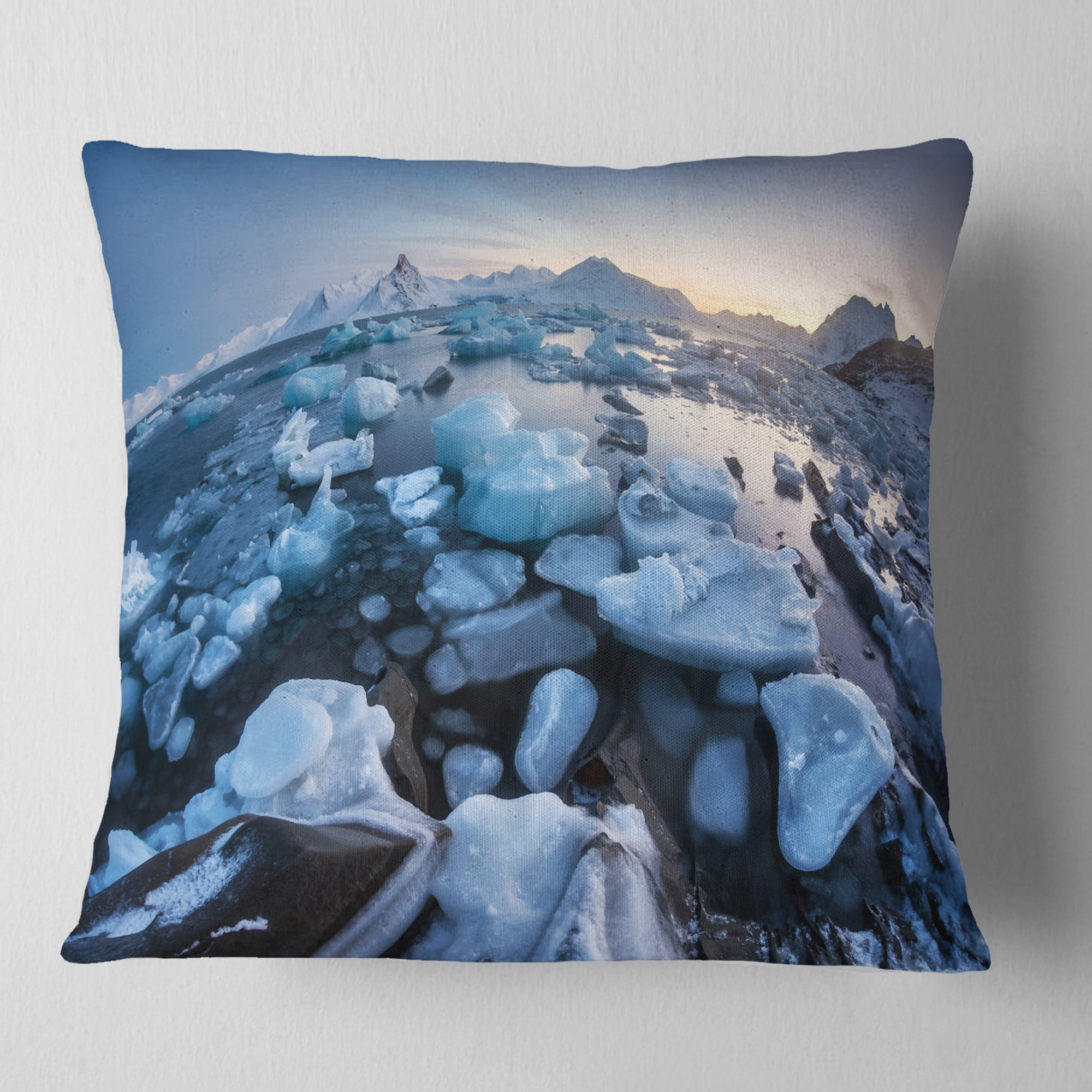 Designart Unusual Arctic Ice Landscape - Seashore Throw Pillow - 18x18