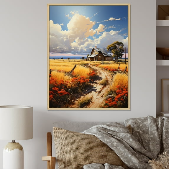 Designart "Unveiled Farmhouse Amidst The Stormy Prairies" Prairies Floater Framed Canvas Prints