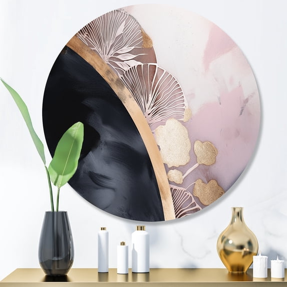 Designart "Unveiling Reverie in Rose Gold III" Abstract Floral Metal Round Wall Decor