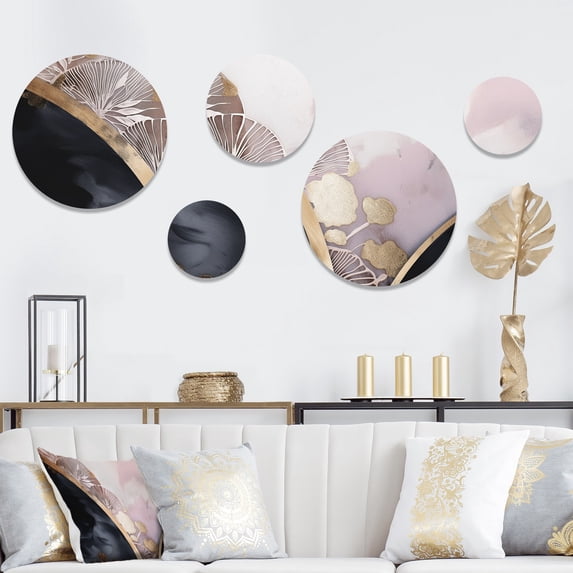 Designart "Unveiling Reverie in Rose Gold III" Abstract Floral Metal Wall Art Set of 5 Piece