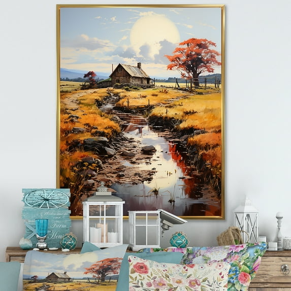 Designart "Unveiling Rural Fusion I" Farm Floater Framed Canvas Wall Art