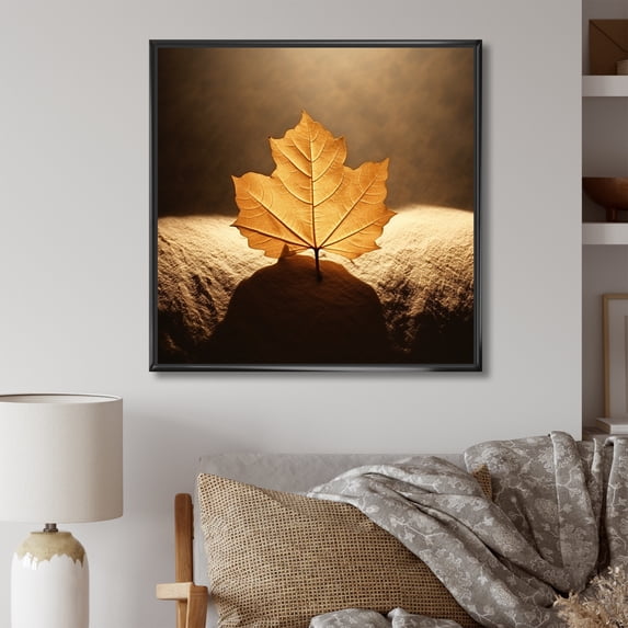 Designart "Unveiling The Beauty Of Bronze Leaves" Leaves Floater Framed Wall Decor