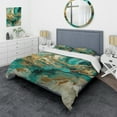 thumbnail image 1 of Designart "Unveiling The Energy Gold and Green IV" Modern Geometric Bedding Covert Set - Abstract Geometric Gold Abstract Bed Set With 2 Shams, 1 of 6
